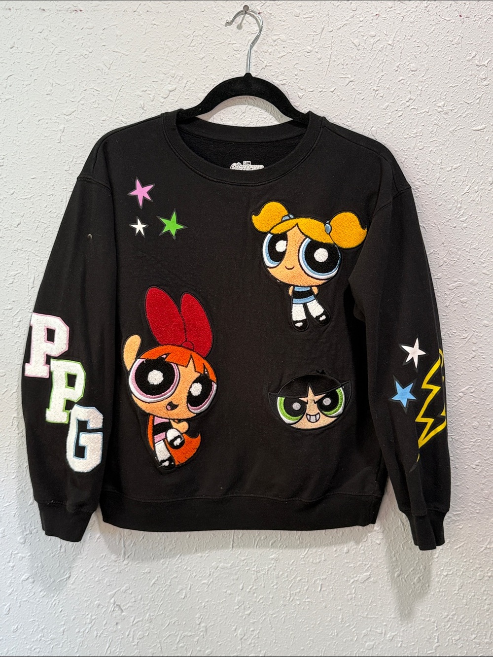 Cartoon Network Powerpuff‎ Girls Embroidered Sweatshirt Black Size M